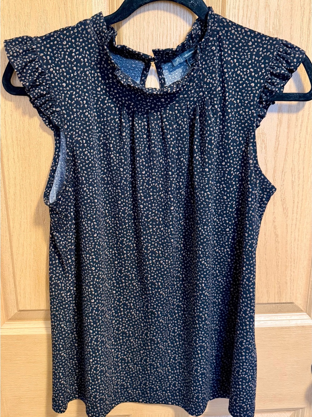 Adrianna Papell Black Speckled Ruffle Sleeve Mock Neck Blouse Size Small